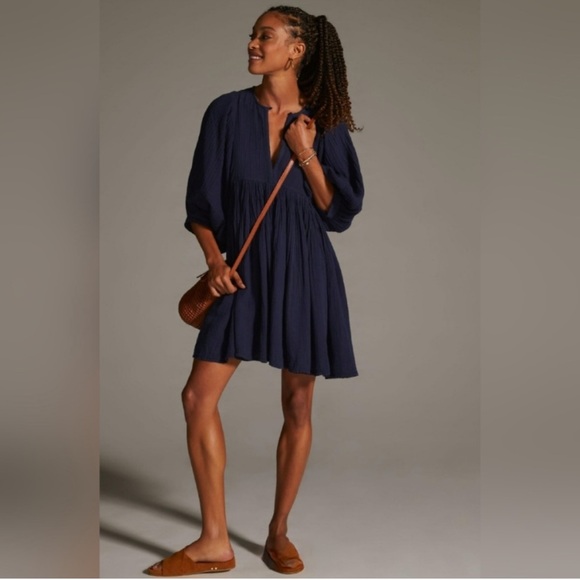 ANTHROPOLOGIE Sundry Boho Tunic Dress Navy Blue Size Medium New NWT - Picture 1 of 16